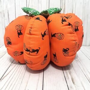Vintage Cottagecore Handmade Halloween Fabric Large Pumpkin Plush Farmhouse